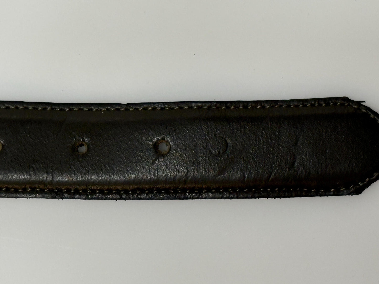 90s vintage smart trouser / jeans belt in dark green genuine leather with solid shiny chrome buckle. Made in France. NOS
