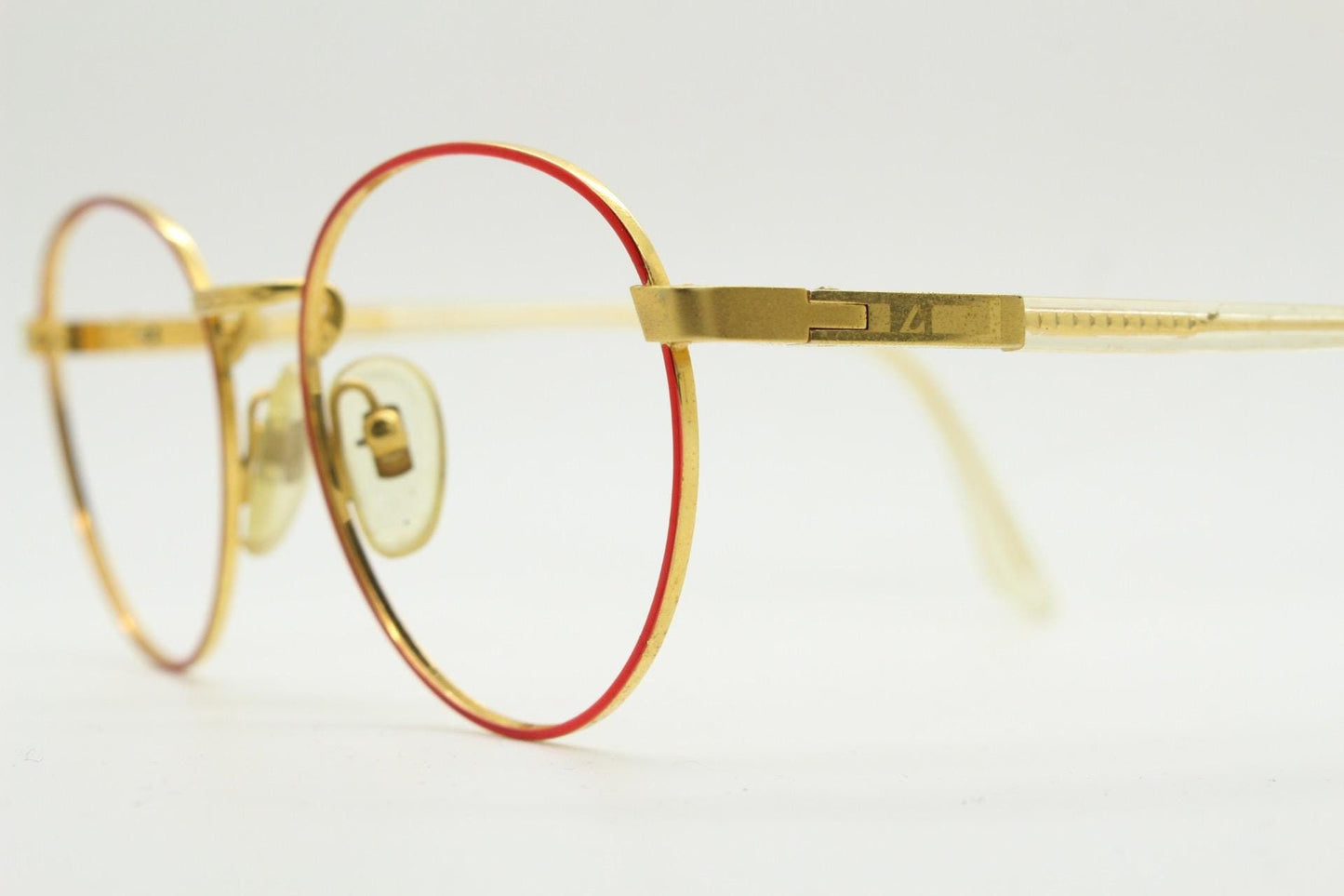 Lozza 90s vintage round panto eye glasses hand made in Italy. Bright metallic red and gold optical frames. Prescription eyeglasses. RX