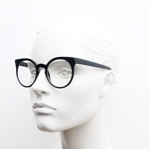 Y2K vintage round cat eye glasses. Black cateye optical frames. Womens prescription eyeglasses. Rockabilly. Clear lens spectacles. RX