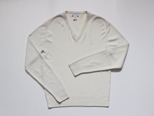 Pierre Cardin vintage 80s V neck knit jumper. Mens plain white slim fit pullover sweater top. True vintage original