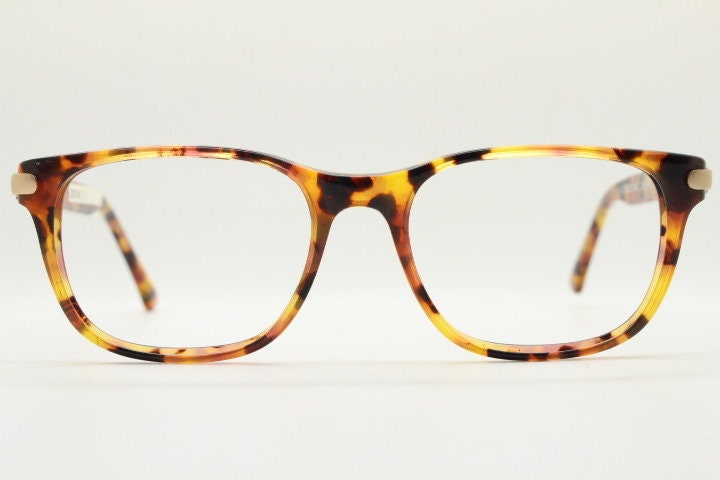 Cerruti 1881 rectangular eye glasses. Vibrant honey tortoise gloss acetate optical frame. Mens 90s vintage prescription. RX spectacles