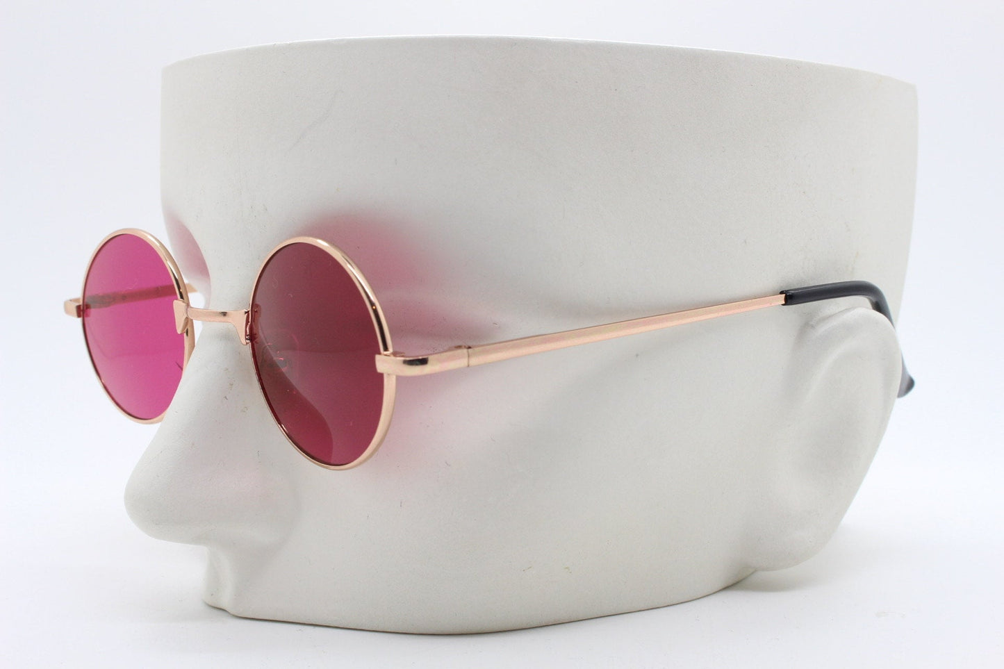 Kids 90s round vintage sunglasses. Rose gold metal frame with intense pink lenses. Childrens. John Lennon. BNWT