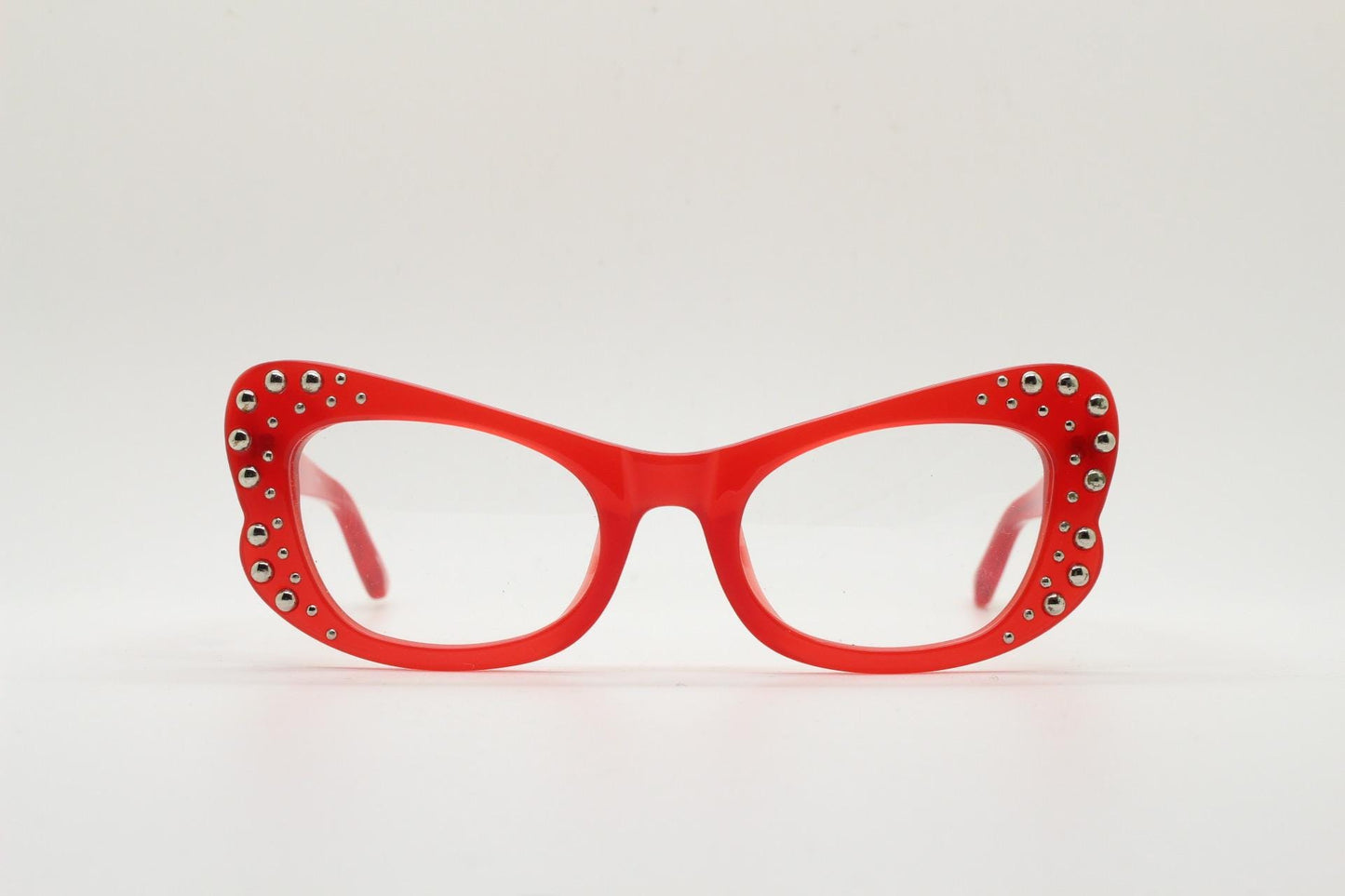 Agent Provocateur cat eye glasses made in Japan  Linda Farrow. Studded red optical frame. Luxe Gallery Projects. Vintage. NOS Full Set