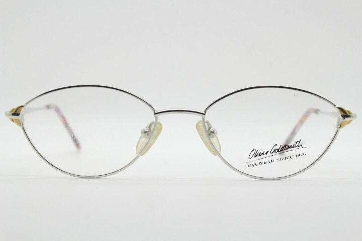 Oliver Goldsmith 90s vintage oval eye glasses model 0839. Silver and gold wire optical frames. Prescription eyeglasses. RX NOS spectacles