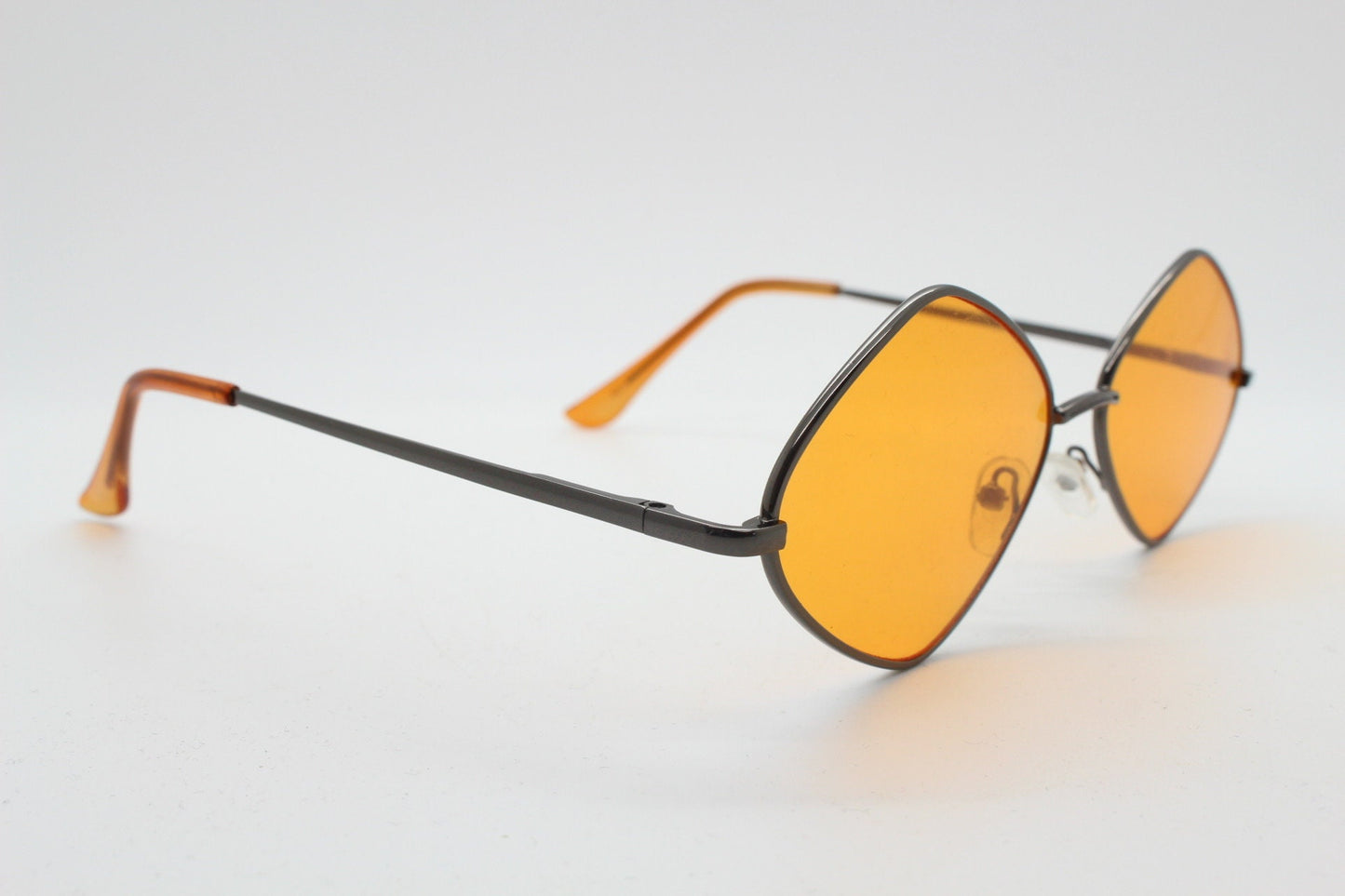 90s vintage diamond sunglasses. Minimal bronze brown psychedelic mod style frame with blazing orange lenses. Unused BNWT