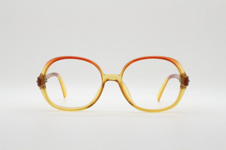 Viennaline 70s vintage round eye glasses made from Optyl. Red to yellow ombre fade optical frames. Womens NOS prescription RX eyeglasses