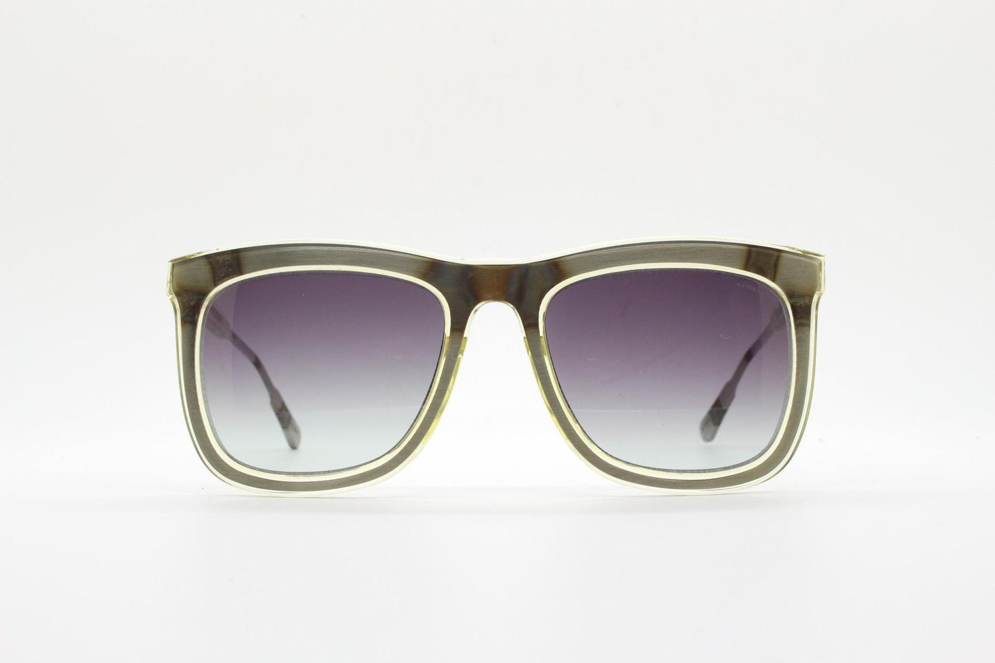 Kris Van Assche big square sunglasses made in Japan by Linda Farrow. Industrial finish steel frame encased in acetate. Vintage. NOS