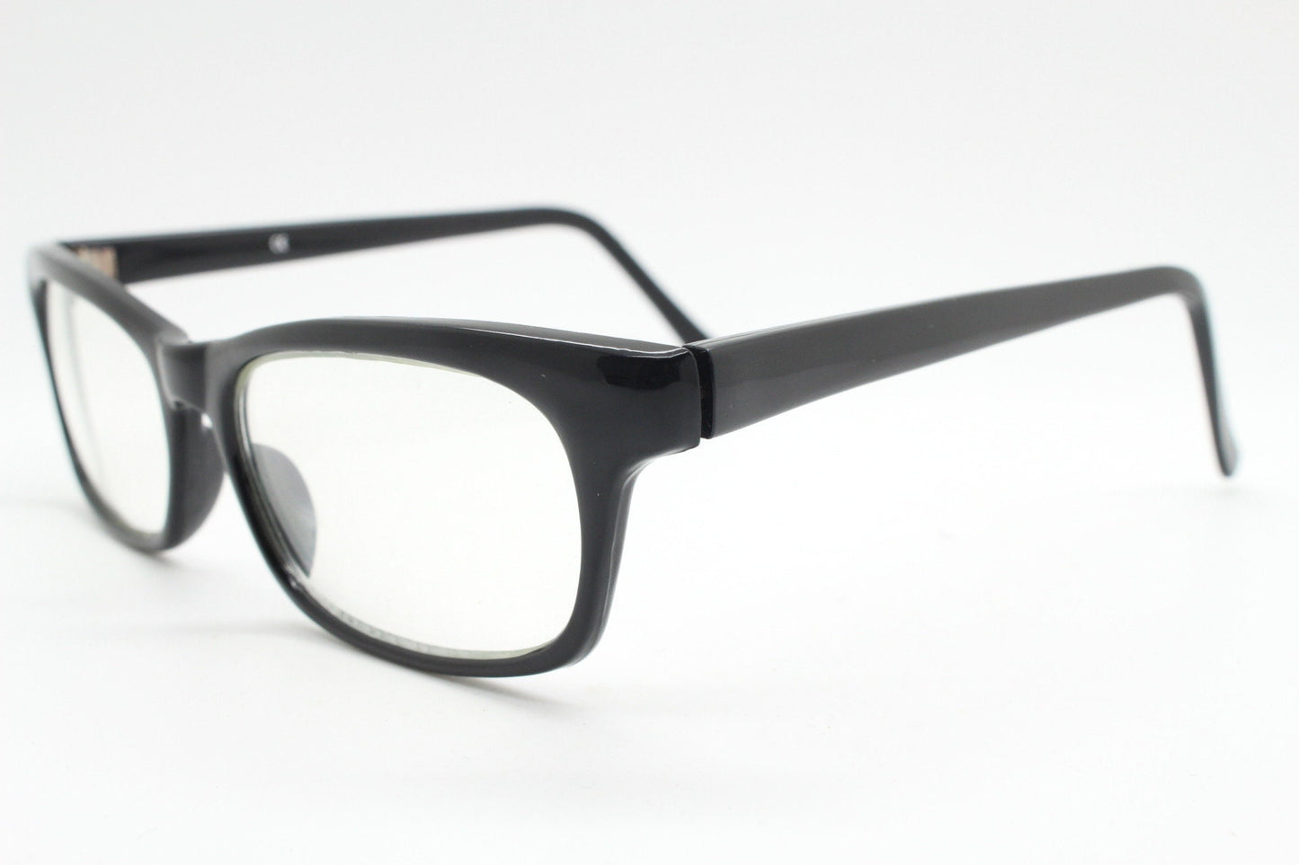 90s vintage black low profile glasses. 60s design rectangular gloss acetate optical frames. Prescription eyeglasses. RX Spectacles. BNWT NOS