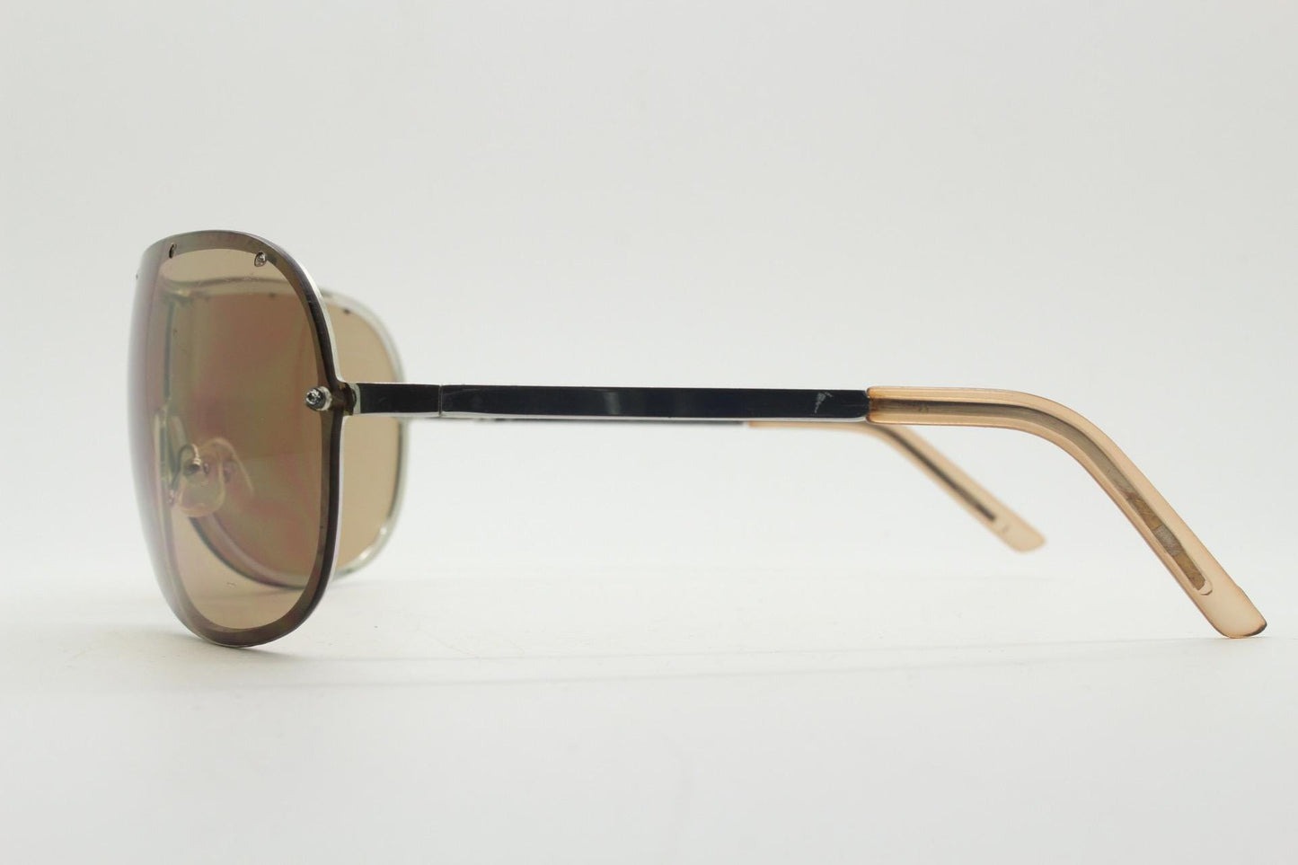 Y2K vintage visor aviator sunglasses with diamante. Brown wrap around mini mask shield design with curved mono lens. 2000s. Racing style