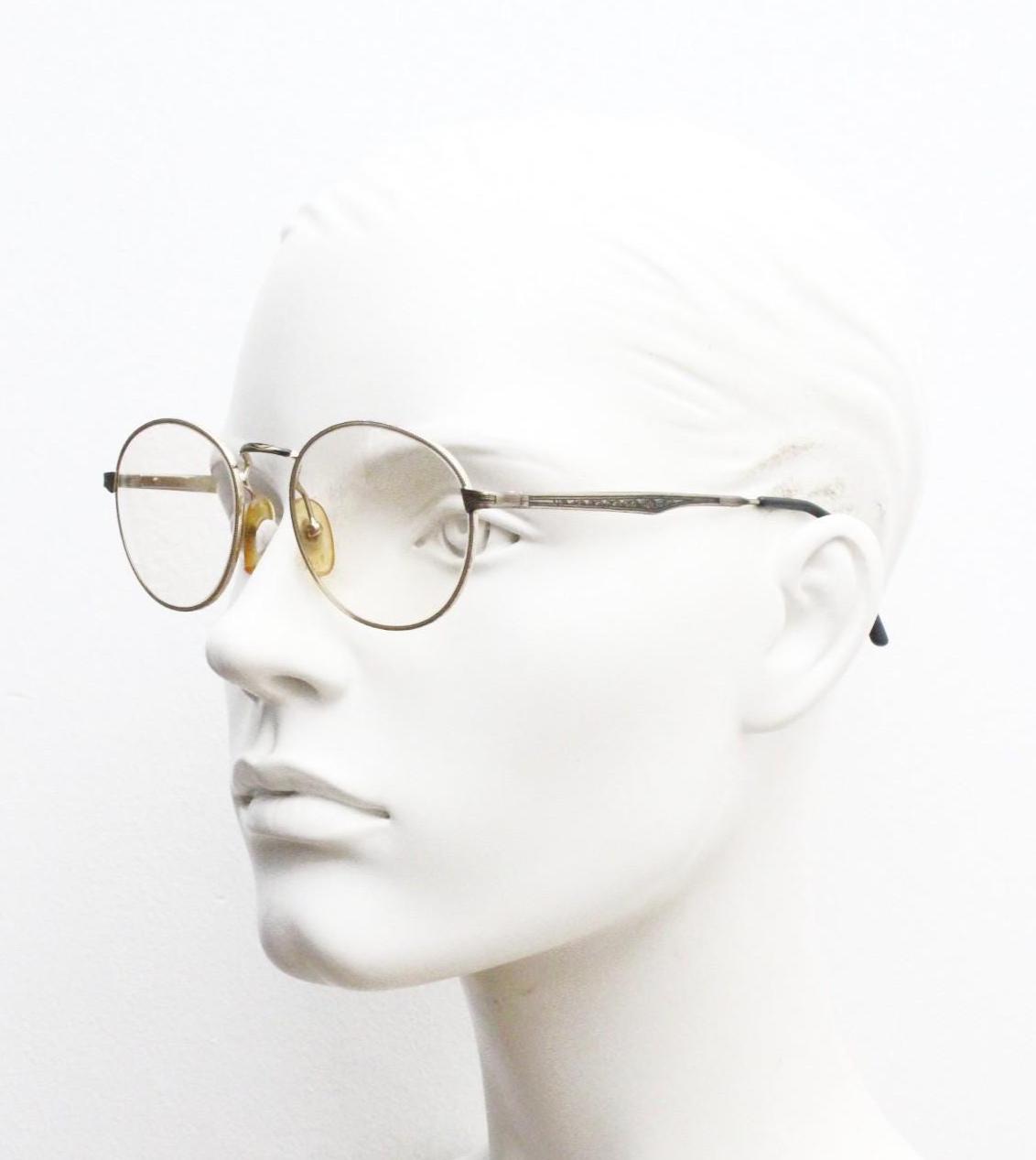 90s vintage round panto metal eye glasses. Minimal gold optical frame with subtle embossed patterns. Prescription eyeglasses. RX spectacles