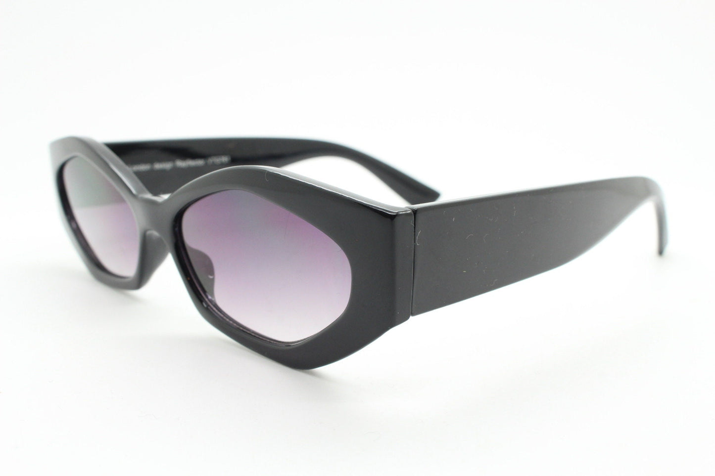 Vintage 90s low profile hexagon sunglasses. Jet black sharp angled 6 sided frame with full height arms and smoky lenses. Unused  BNWT