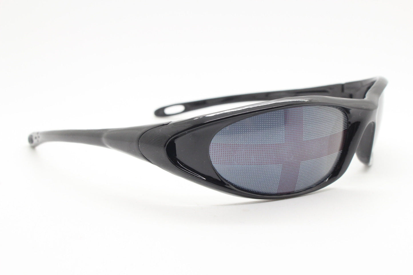 90s vintage England flag shield sunglasses. Wrap around black visor frame with white and red target print. Unused NOS. Brit pop. Cosplay