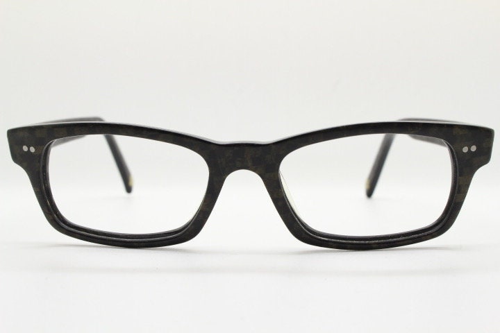 Etnia Barcelona rectangular eye glasses model Brighton. Dark check granite grey thick acetate optical frame. Prescription vintage RX
