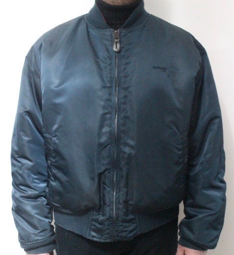 Schott NYC vintage reversible bomber jacket. Big spell out logo back in blue with red reverse side featuring white eagle. Flying MA 1.