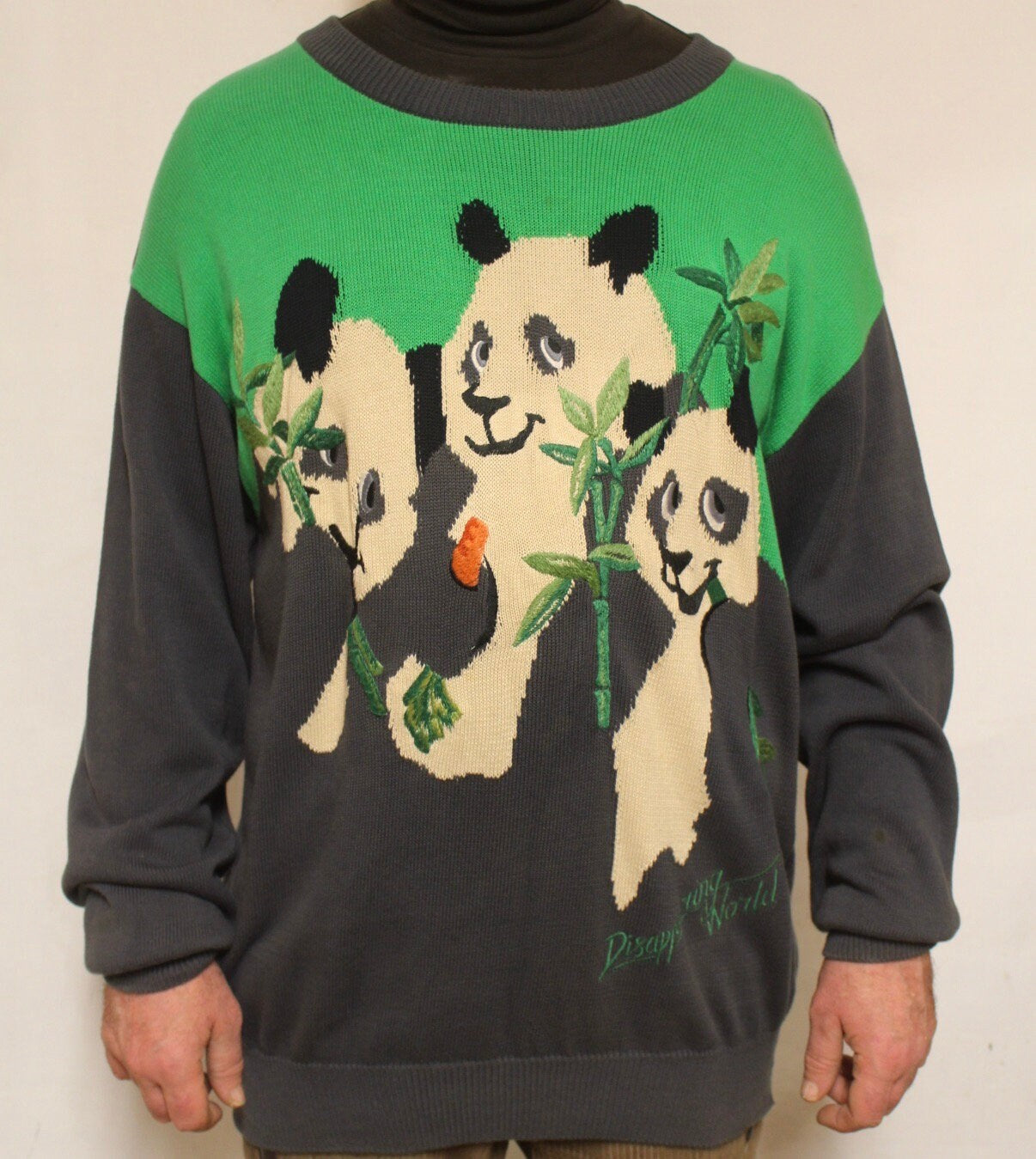 Iceberg 90s vintage adorable panda bear oversized jumper made in Italy. Sick fashion graphic round boat neck jumper. Crew neck pullover. XL