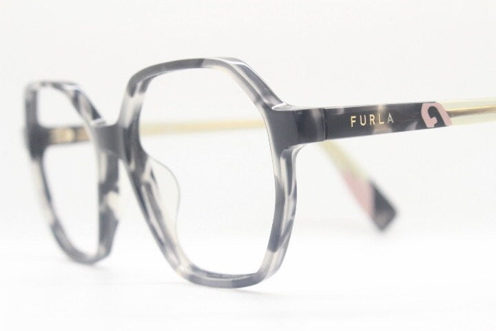 Furla hexagon eye glasses. Grey \ clear marbled acetate optical frame with transparent arms. Vintage prescription RX spectacles. RRP 135 GBP