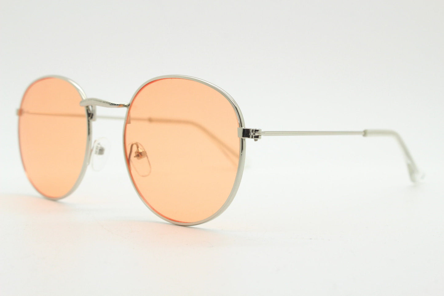90s vintage round metal sunglasses, 60s style silver frame with blazing orange lenses. Unused. BNWT. Panto