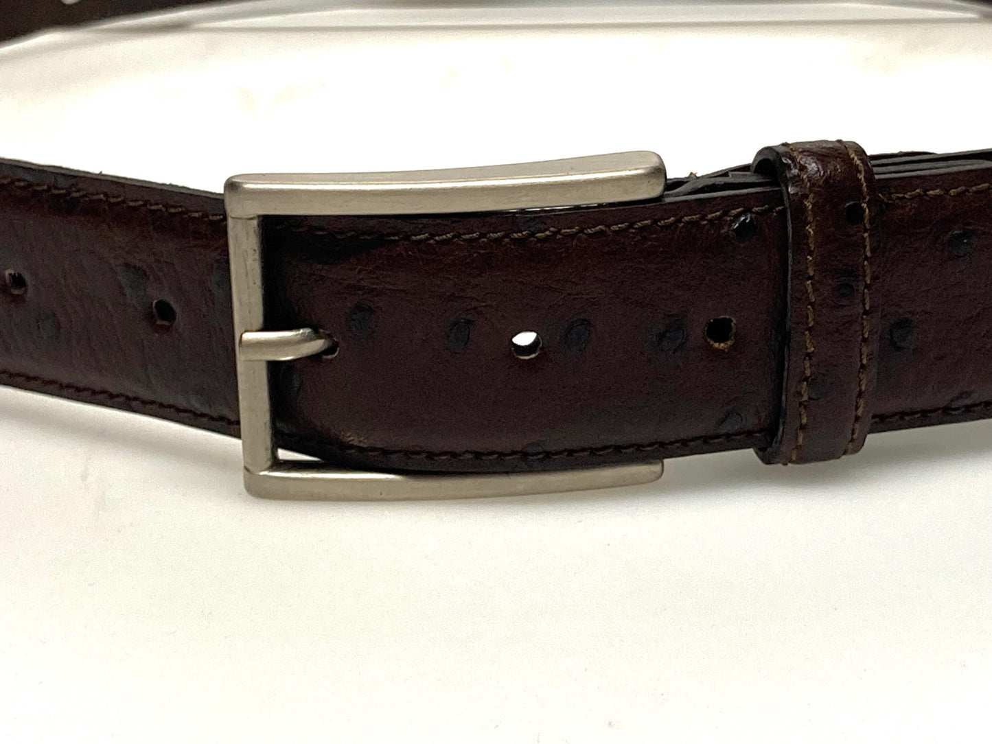 90s vintage dark brown genuine leather belt made in Italy by Joseph Di Pino. Tooled finish made to look like Ostrich. NOS. Mens Large