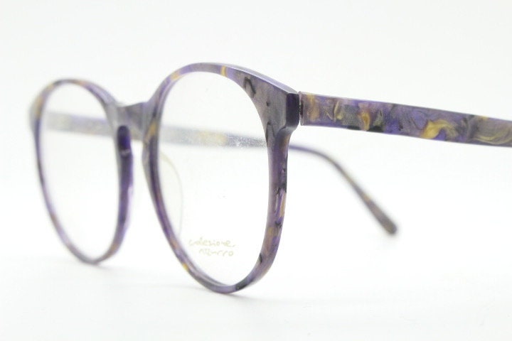 Collezione Azzurro vintage round eye glasses from Italy. Authentic 80s purple marbled acetate optical frame. Prescription RX eyeglasses
