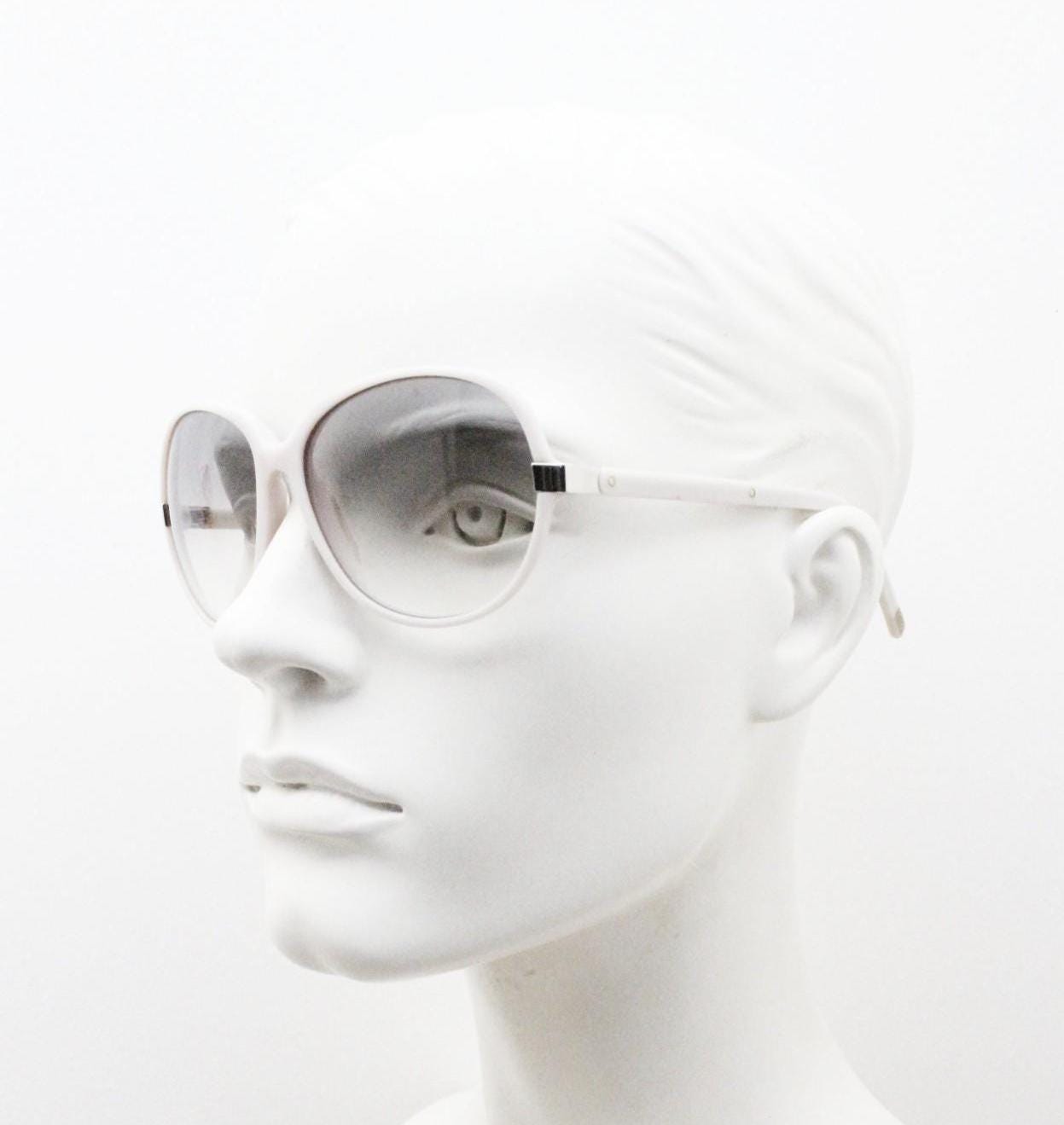 Costume National 70s design sunglasses made in Italy. Womens big white acetate frame with smoky graduating lenses. Y2k vintage