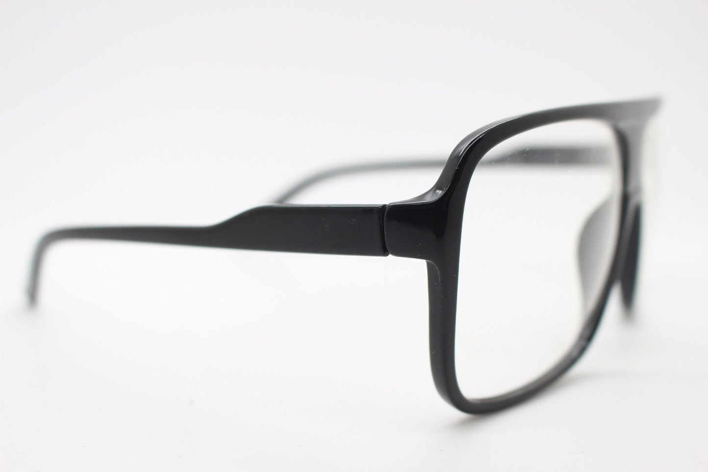Y2K vintage square aviator glasses. 70s style black gloss optical frames. Mens aviators with clear lenses. Prescription eyeglasses. NOS