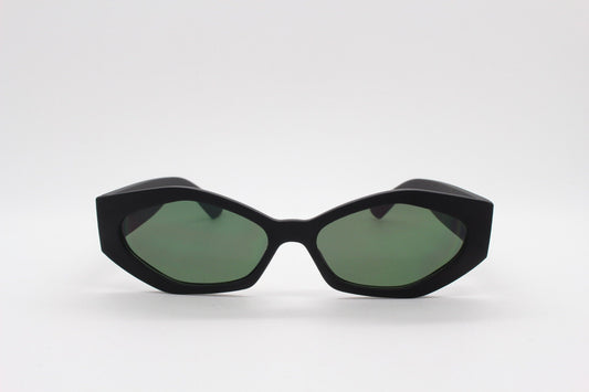Vintage 90s low profile hexagon sunglasses. Jet black sharp angled 6 sided frame with full height arms in a matt rubber finish. Unused  BNWT