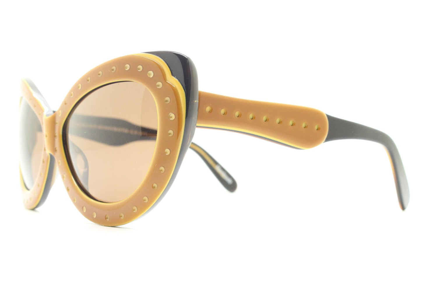 Eley Kishimoto by Linda Farrow oversized cat eye sunglasses. Dynamic handmade vintage layered acetate cateye. Luxe Gallery Projects. BNWT