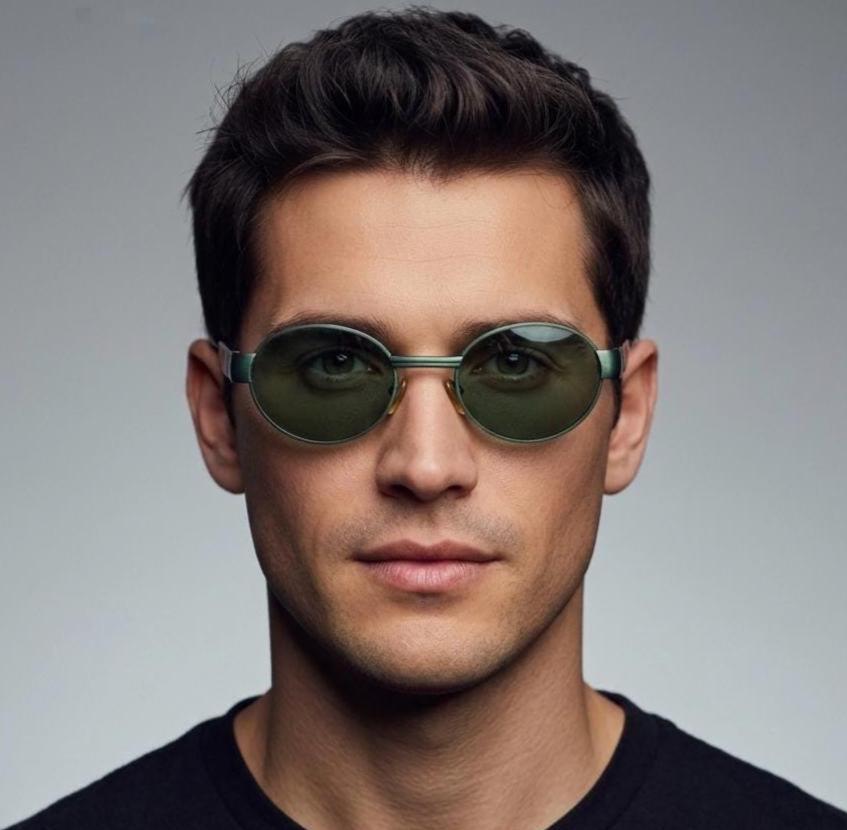 Safilo for Oxydo 90s vintage oval sunglasses made in Italy. Green matt finish solid metal frame with black arms and green lenses. Unused NOS