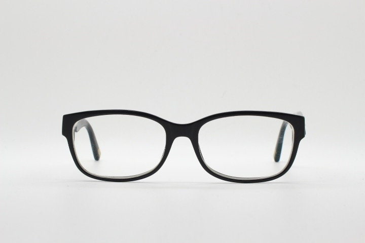 Marc Jacobs rectangular low profile eye glasses. Chunky plain black gloss acetate optical frames. Prescription eyeglasses. RX spectacles
