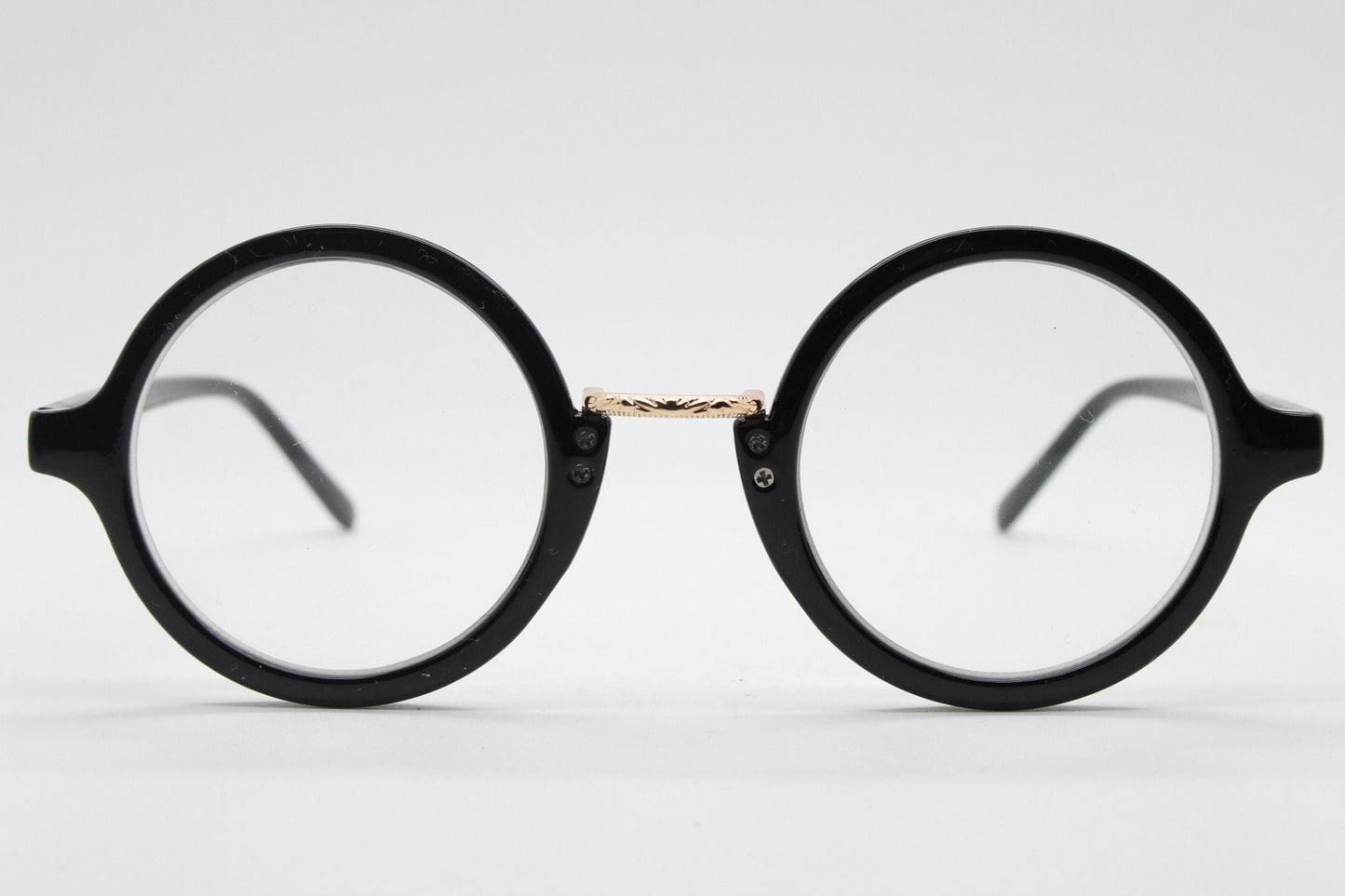 90s vintage black round glasses. 30s, 20s style optical frames. Prescription eyeglasses with clear lenses. RX spectacles