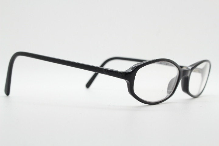 Emporio Armani oval eye glasses model 646 made in Italy. Black gloss acetate slim optical frames. Prescription eyeglasses. RX spectacles