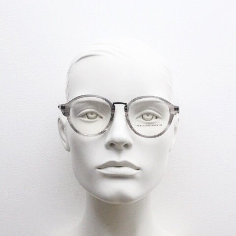 Serge Kirchhofer vintage round titanium eye glasses made in Italy. Transparent grey acetate optical frames. Prescription eyeglasses. RX