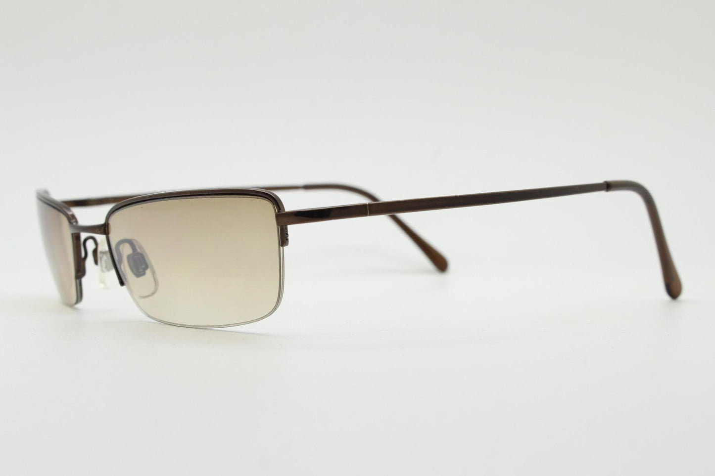 90s vintage small rectangular sunglasses. Minimal solid metal brown chrome half frame with light tone lenses. 2000's. Y2K. NOS. BNWT