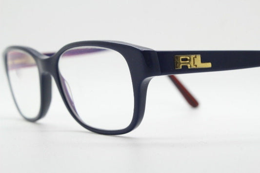 Ralph Lauren rectangular eye glasses model 6119. Navy blue acetate optical frame with red interior. Prescription eyeglasses. RX spectacles
