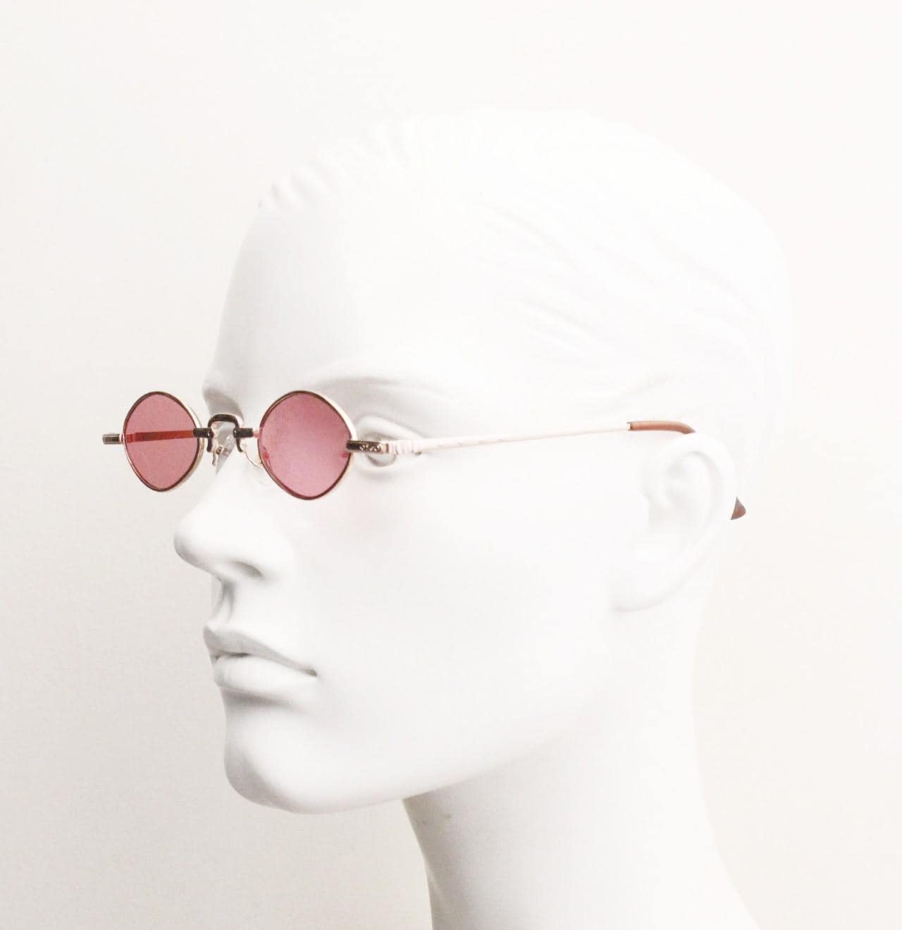 90s vintage small oval sunglasses. Imposing minimal rose gold metal victorian style frame with shocking pink lenses. Steampunk. BNWT