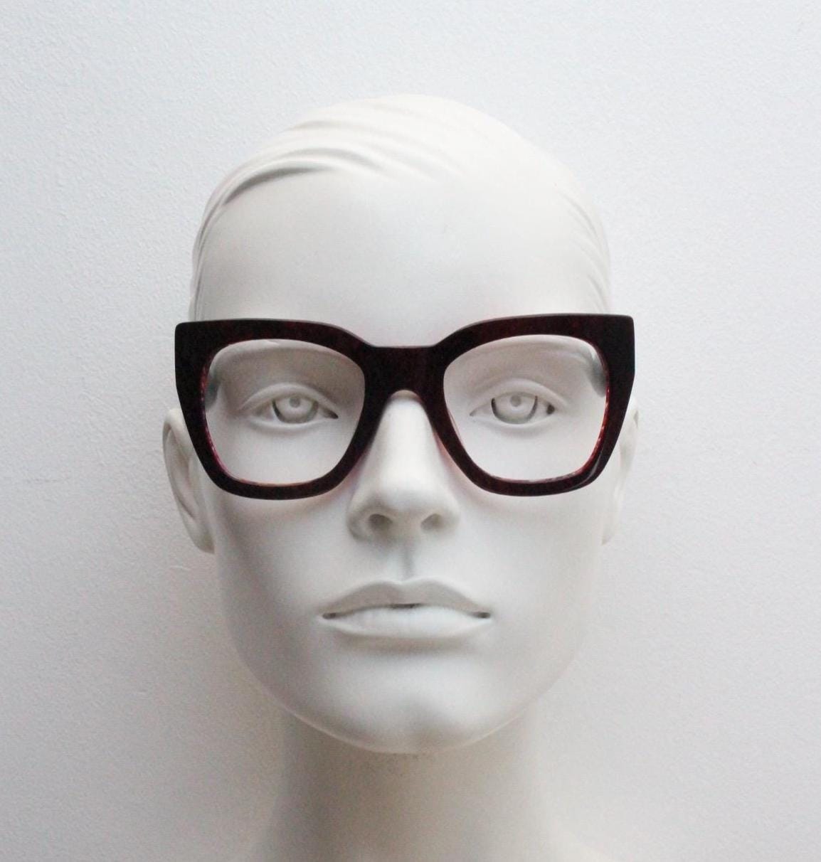 Kenzo vintage oversized chunky cat eye glasses. Big logo thick optical frame with dynamic red marble highlights. Womens RX. BNWT