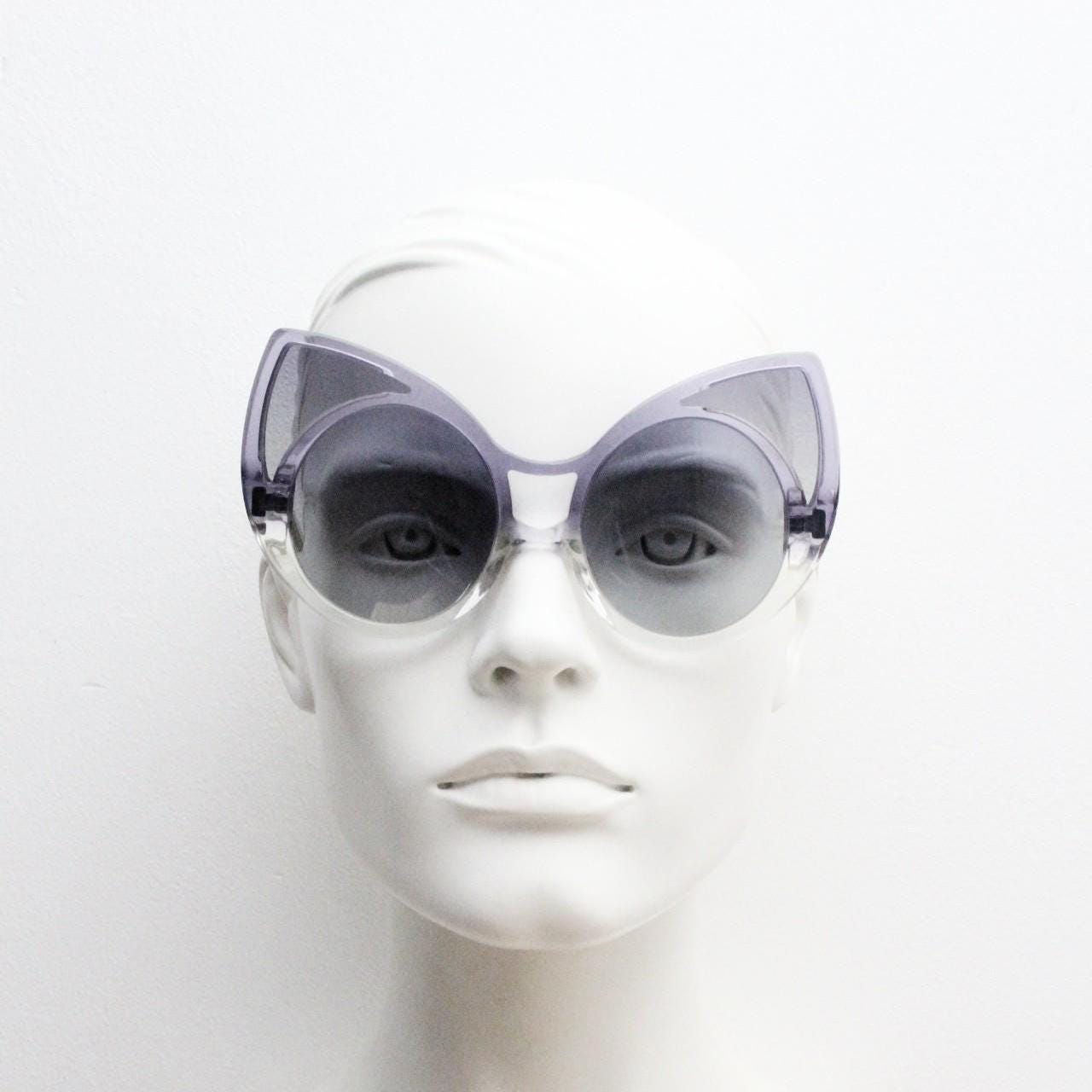 Linda Farrow huge cat eye sunglasses. Purple version of the true original that caused a million copies. Khaleda + Fahad Projects Vintage NOS