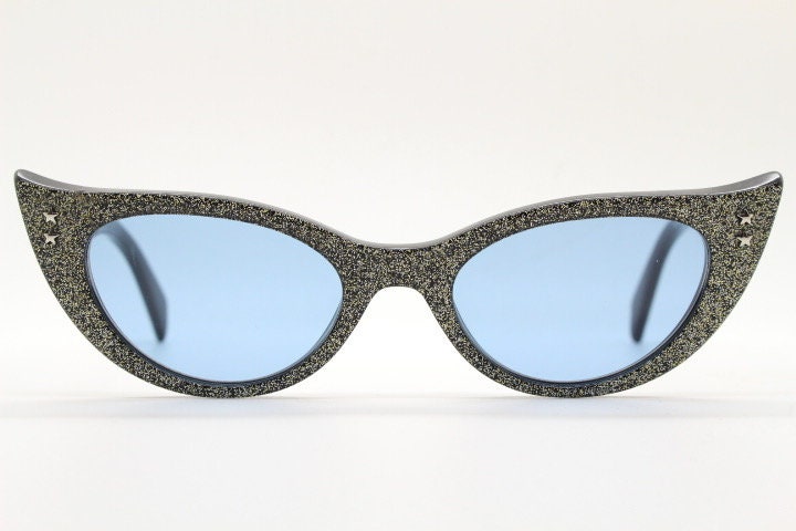 Just Cavalli vintage pointed cat eye sunglasses. Intense silver glitter 50s design bad girl acetate cateye. NOS. Rockabilly pin up