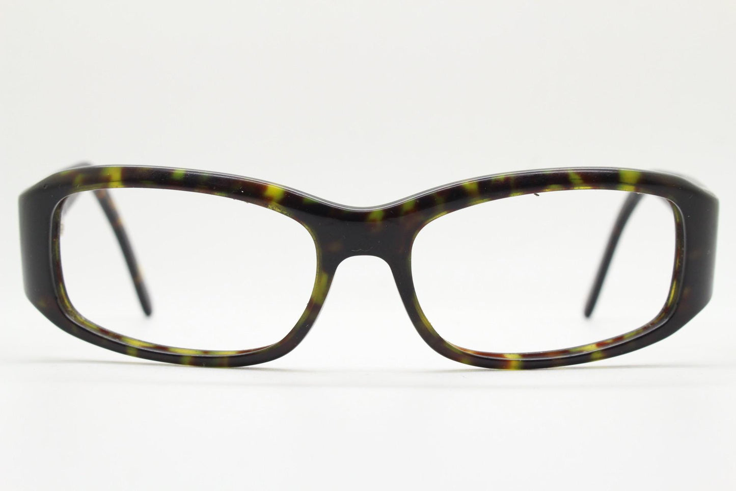 Prada rectangular wrap around eyeglasses made in Italy. Tortoise curving acetate optical frame with tall arms. Vintage prescription glasses