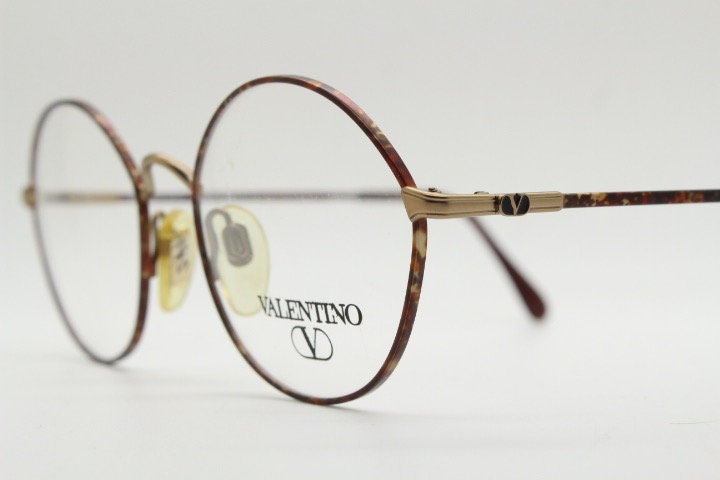 Valentino 90s vintage round panto eye glasses made in Italy. Brushed bronze optical frames with metallic matt tortoise. Prescription RX