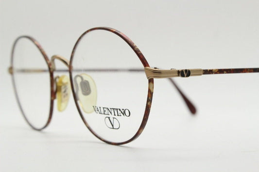 Valentino 90s vintage round panto eye glasses made in Italy. Brushed bronze optical frames with metallic matt tortoise. Prescription RX