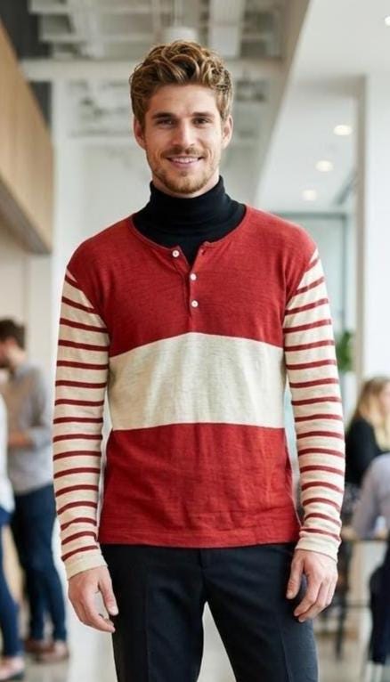 YMC vintage knit jumper in red and white stripes. Mens 3 button round neck sweater. BNWT. Designer pullover. One off NOS sample. Breton