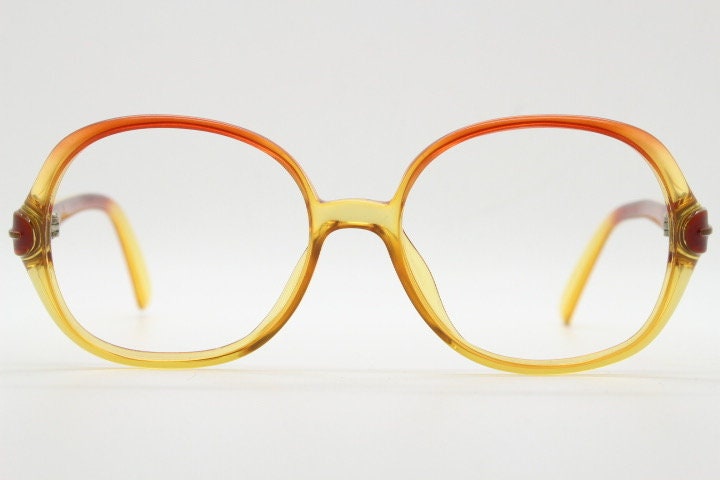 Viennaline 70s vintage round eye glasses made from Optyl. Red to yellow ombre fade optical frames. Womens NOS prescription RX eyeglasses