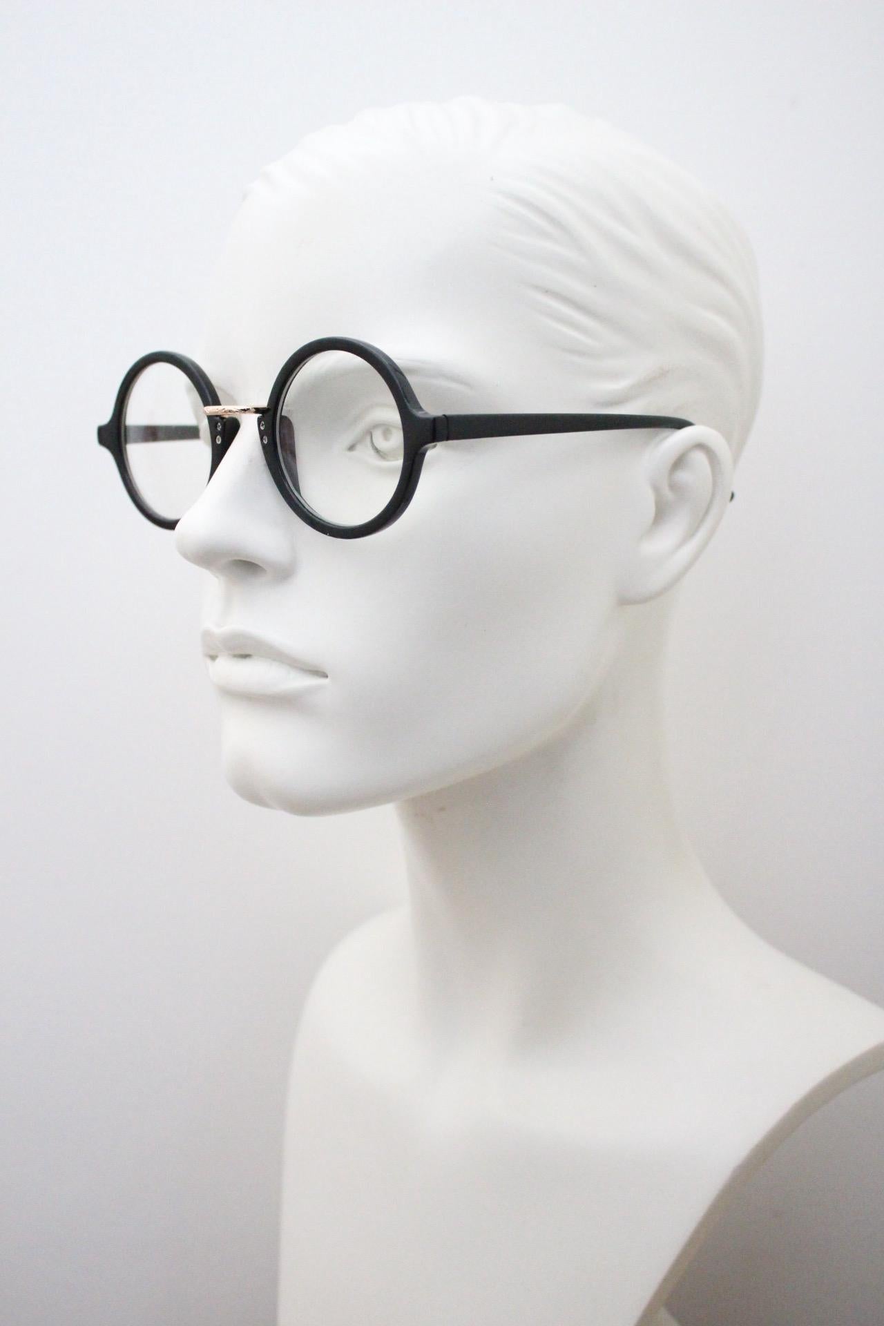 90s vintage black round glasses. 30s, 20s style optical frames. Prescription eyeglasses with clear lenses. RX spectacles