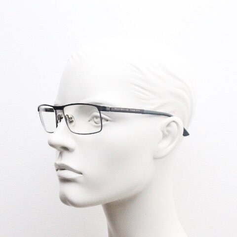Porsche design rectangular eye glasses model 8251 made in Japan. Minimal gunmetal grey wire optical frame. Prescription RX spectacles