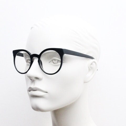 Y2K vintage round cat eye glasses. Black cateye optical frames. Womens prescription eyeglasses. Rockabilly. Clear lens spectacles. RX