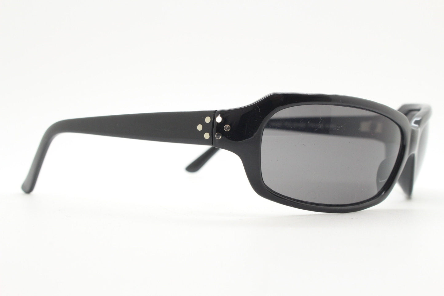 Y2K vintage wrap around sunglasses. Plain black gloss aerodynamic shield. Mini mask visor. 2000's. 90s. Unused NOS