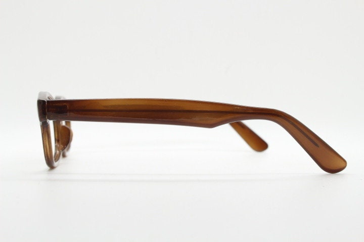 90s vintage rectangular low profile eye glasses. Transparent brown optical frames. Prescription eyeglasses. RX Spectacles. Quality NOS