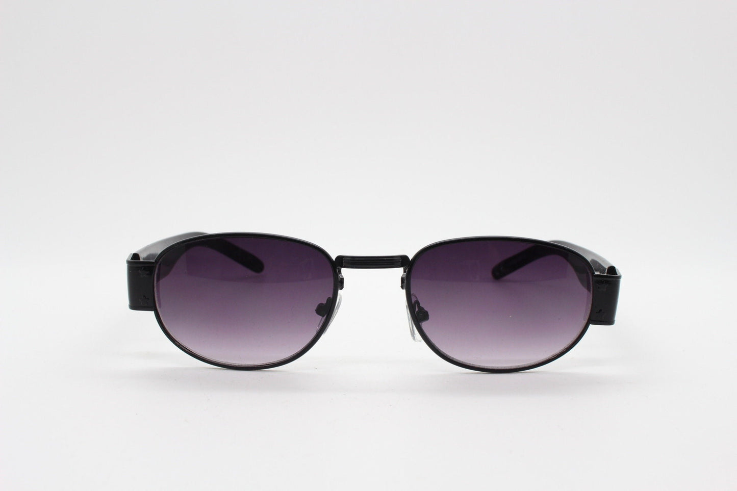 90s vintage low profile sunglasses. Black rectangular frame with thick black arms and graduated lenses. Unused BNWT