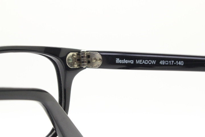 Illesteva rectangular eye glasses hand made in Italy model meadow. Plain black satin finish acetate optical frames. Prescription RX
